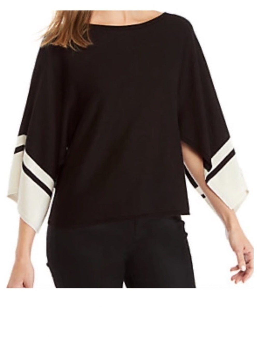 Eileen Fisher Top Tunic Shirt Sz XL 14 16 Black Ivory Bateau Striped Colorblock